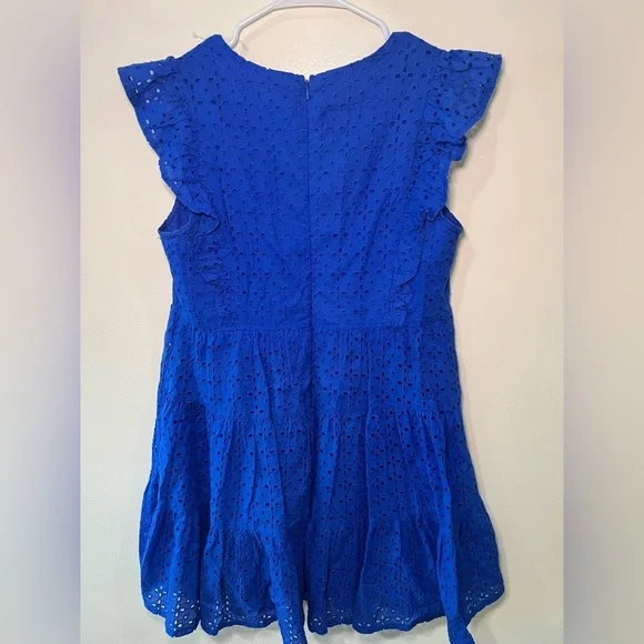 Aqua Women’s 100% Cotton Blue Eyelet Ruffle Dress - Picture 3 of 6